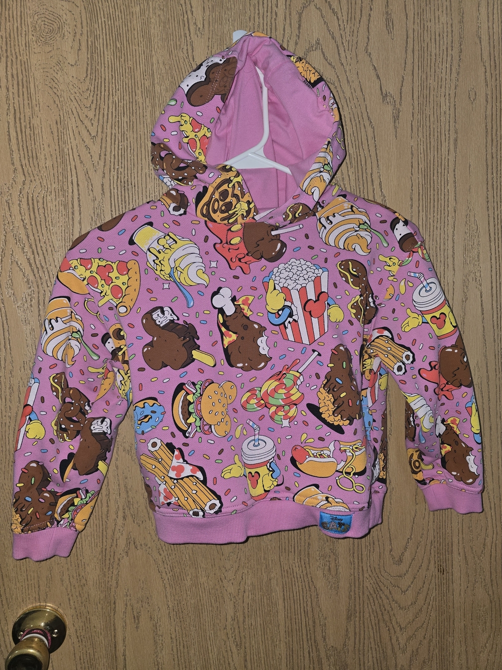 Disney Pink Kids Pullover Hoodie with Colorful Snack Graphics